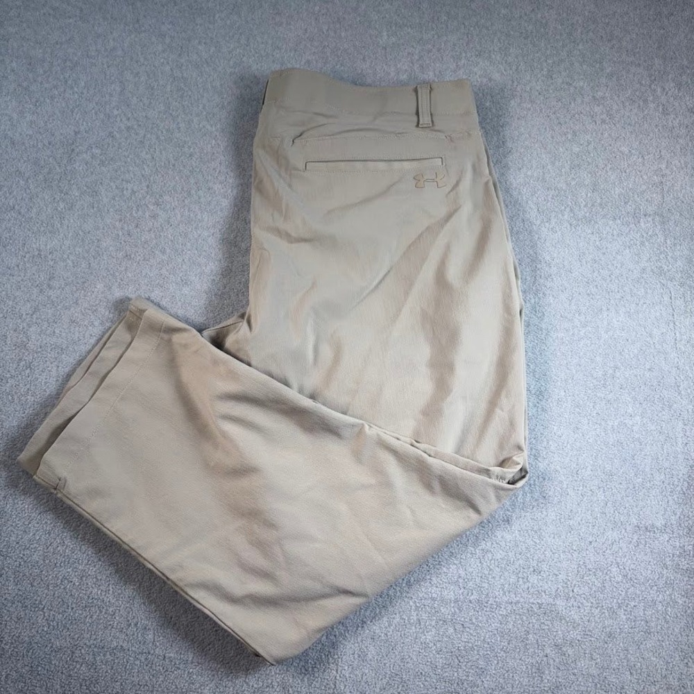 Under Armour Golf Pants Mens 40/30 Khaki Tan Solid Stretch Performance Straight